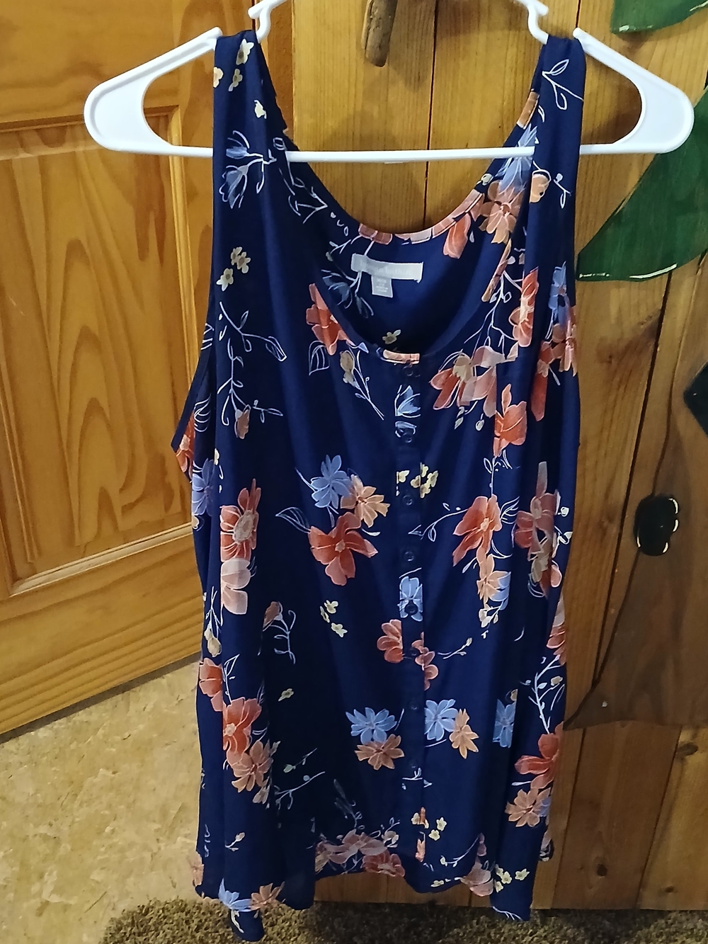 Sleeveless Navy Floral Tunic Blouse Tank Top - Women's